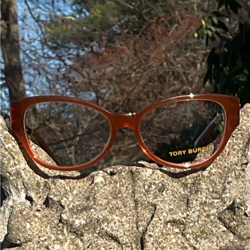Tory Burch Cat Eye Glasses Amber Copper Clear Lens Chic Designer Frames